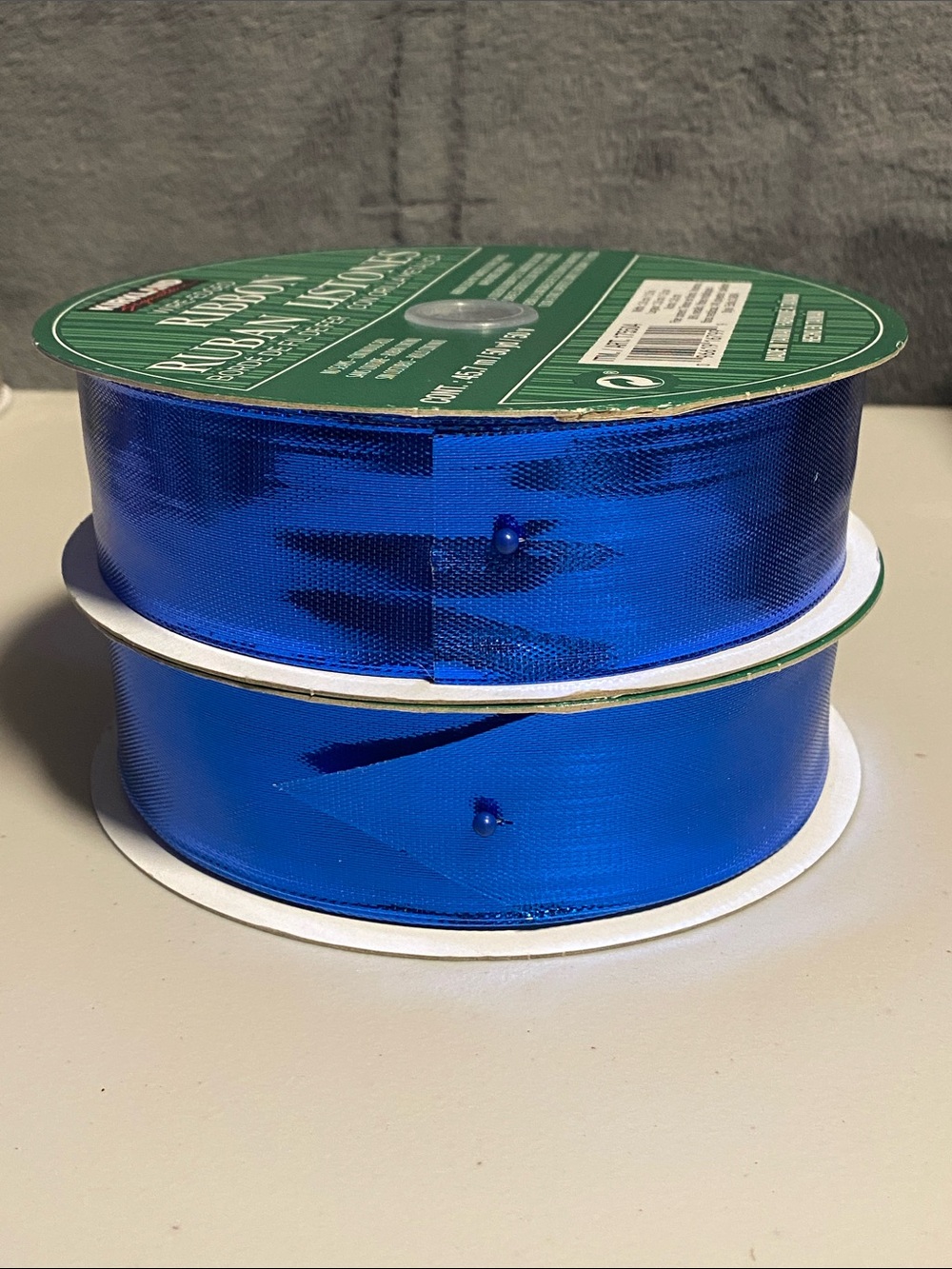 Set of 2 Opened Wire Edged 2-Sided Blue and Silver Ribbons